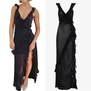 Rumored Just Like Heaven Maxi Long Dress MEDIUM Black‎ Coverup Sheer